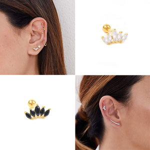 ROXI S925 Boucles d'oreilles clous en argent sterling, motif couronne unique, avec diamant et zircone cubique, pour piercing d'oreille - Product Image 6
