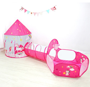 Enfants Princesse Château tente d'intérieur trois pièces bébé tunnel rampant jouet océan piscine à balles tir salle de jeux - Product Image 2