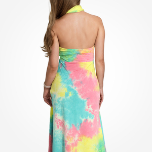 Transpirable verano Tie-Dye bambú algodón Bodycon vestido ropa Halter cuello sin mangas mujeres <span class=keywords><strong>Midi</strong></span> <span class=keywords><strong>vestidos</strong></span> - Product Image 3