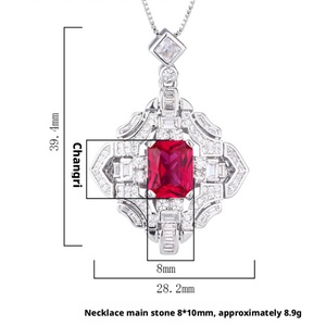 Premium Matte Finish Eco-friendly <b>Copper</b> 8*10mm Red Cubic Zirconia Jewelry High Quality Dainty Woman Personalize Necklace - Product Image 6