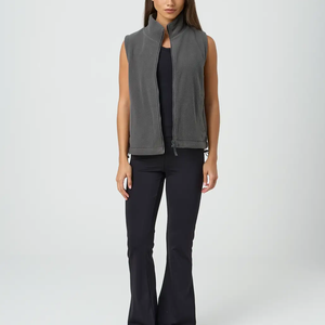 Gilet <span class=keywords><strong>polaire</strong></span> zippé pour <span class=keywords><strong>femme</strong></span> Vêtements de sport Col répandu Couleur unie Gilet pour <span class=keywords><strong>femme</strong></span> avec poches <span class=keywords><strong>sans</strong></span> manches - Product Image 1