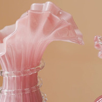 Mid-Century Vintage Rosa Kunstglas-Vase mit Gebogenen Kanten, Elegante Luxus-Tischvase für Hydrokultur im Wohnzimmer und zur Heimdekoration