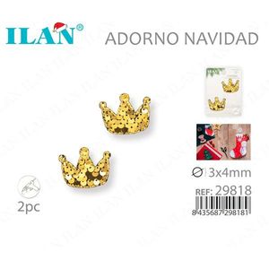 Decorazione Natalizia Corona 3x4mm con Paillettes Dorate, Adorno Navidad, 2 Pezzi - Product Image 3