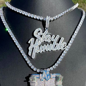 Bling Iced Out Hip Hop Hombres <span class=keywords><strong>Novio</strong></span> Joyería Full Pavimentado 5A Cubic Zirconia CZ Letra grande Stay Humble Colgante Collar - Product Image 2