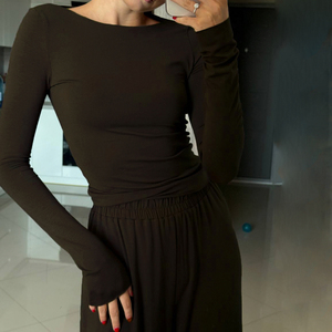 Bộ đồ mặc nhà nữ thu đông 2025 chất liệu ấm áp, màu trơn, áo thun dài tay kèm quần rộng, bán buôn - Product Image 6