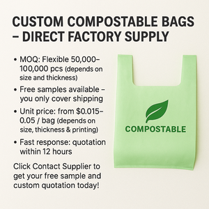 Bolsas Camiseta Bioplásticas de Almidón de Maíz al por Mayor, Bolsas Biodegradables Impresas Personalizadas, Bolsas de Plástico Compostable de PLA PBAT - Product Image 3