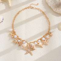 Collier chaîne à maillons avec pendentif étoile de mer et perle, breloque coquillage doré, bijou de plage océanique, cadeau pour femme