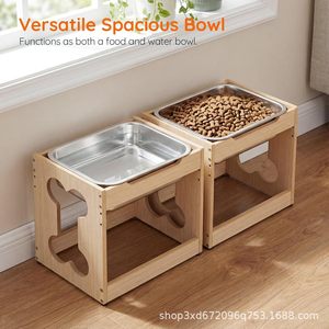 Nuevo soporte para tazón de comida para perros de madera maciza, mesa de comedor para perros de uso doméstico, soporte para alimentar gatos, soporte para perros de madera maciza que protege el cuello - Product Image 3