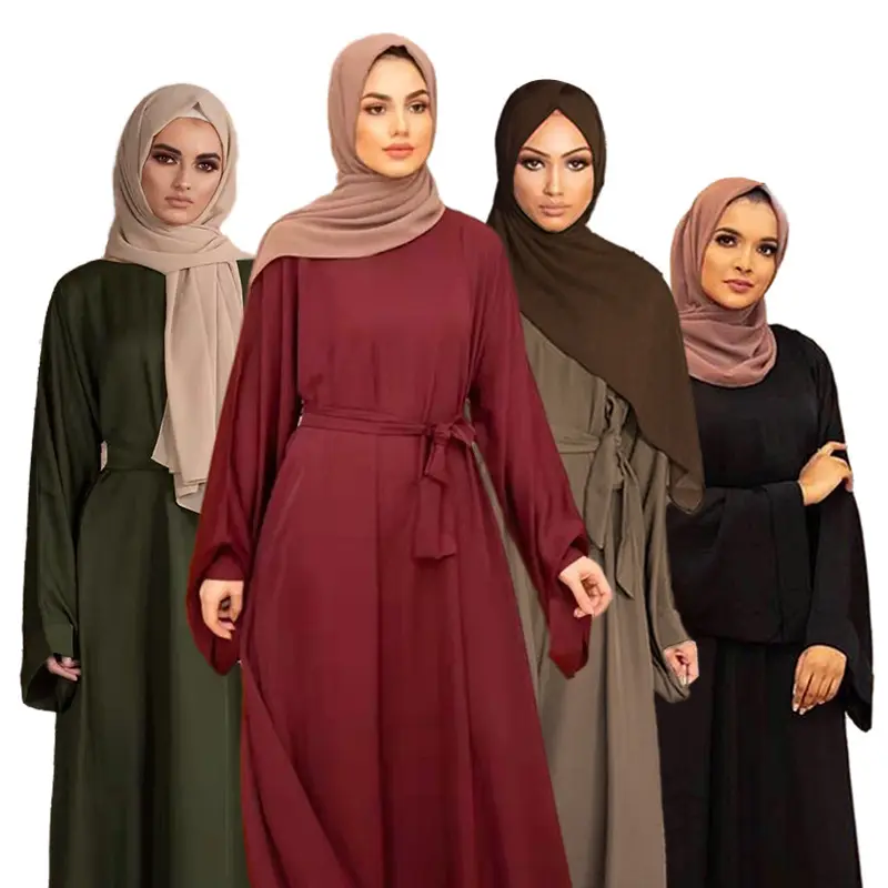 Autumn winter women solid color long sleeve skirt ruched casual muslim clothing one piece set women dress