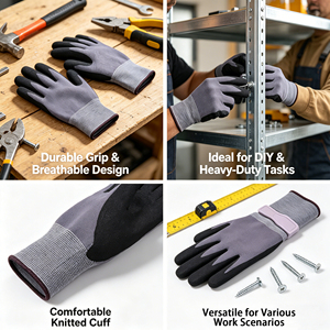 Oil Resistant Anti Slip Breathable Nitrile Textured Work <b>Gloves</b> for Construction Mechanic Workshop and Industrial Labor Use - Product Image 2