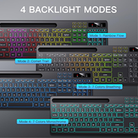Teclado Inalámbrico Silencioso de Tamaño Completo 2.4G, Membrana Recargable, Retroiluminación RGB, Soporte para Tablet y Teléfono, Teclas Multimedia para IOS y Windows