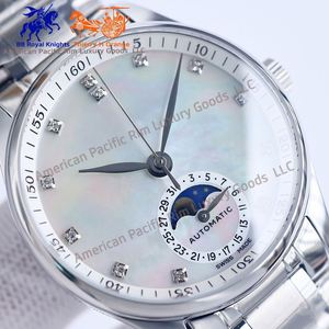 นาฬิกาควอตซ์ Moon Phase สำหรับผู้ชายและผู้หญิง สายหนังและเหล็ก ตัวเรือนโลหะผสม หน้าปัดแสดงผลแบบเข็ม ปรับแต่งโลโก้ได้ ยี่ห้อ Longiness - Product Image 3