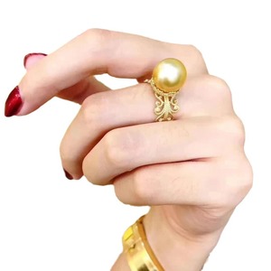 Light Luxury 12-11mm S925 Pure Silver 12-11mm Round High Quality Freshwater Gold Bead Ring Versatile Item - Product Image 5