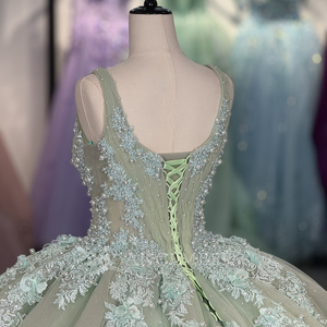 Vestido de Gala Largo Hasta el Suelo con Escote en V, Bordado de Encaje, Apliques de Cristal con Cuentas Brillantes y Transpirables con Estampado de Organza 1273 - Product Image 6