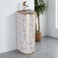 Lavabo sur pied en céramique rouge de luxe pour salle de bain