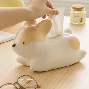 2025 mignon <span class=keywords><strong>en</strong></span> céramique Corgi porte-mouchoirs fait à la main ludique Animal décor peint à la main Style pour salon bureau boîtes à mouchoirs - Product Image 2