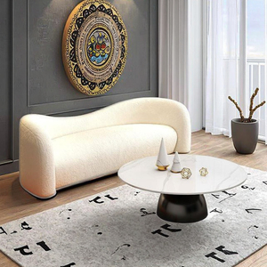 Divano in Stile Nordico Crema per Piccoli <span class=keywords><strong>Soggiorni</strong></span>, Lusso Leggero, Curvo, per Salone di Bellezza, Irregolare, Trendy, in Tessuto Wabi-Sabi, Componibile - Product Image 4