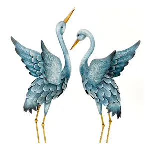 Zhongpinホット最新ブルーヘロンメタルガーデン彫刻セット庭の装飾に最適な2つのメタルクレーン金属鳥