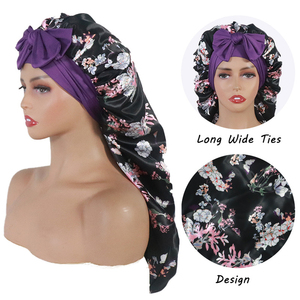 Bonnet en satin QINGYAN personnalisé avec logo, long, double couche, extensible, en soie verte pour tresses, bandeau pour cheveux, bonnet de nuit avec lien - Product Image 2