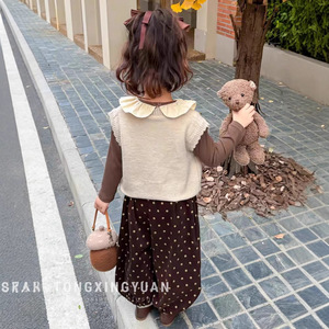 Tongxingyuan Girls Korean Style Vest Outfit Set Autumn Polka <b>Dot</b> Pants Cotton Base Layer Top Spring Fall Clothes - Product Image 3