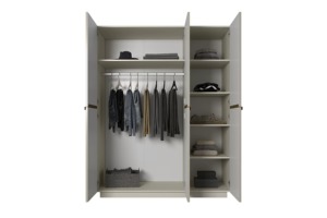 <span class=keywords><strong>Armario</strong></span> Independiente de Madera MDF Blanco Acanalado Contemporáneo Personalizado con Tiradores Metálicos, 3 Puertas Extensibles, para Dormitorio, Sala de Estar o Escuela - Product Image 5