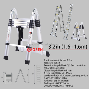 บันไ<span class=keywords><strong>ด</strong></span>อลูมิเนียมอัลลอย<span class=keywords><strong>ด</strong></span>์แบบยื<span class=keywords><strong>ด</strong></span>หดได้สอง<span class=keywords><strong>ด</strong></span>้านรูปตัวเอ รุ่น QAOSEN JDT3032 ขนาด 3.2 เมตร สีเงิน 2-in-1 สำหรับงานอุตสาหกรรมและกลางแจ้ง ได้รับการรับรองมาตรฐาน CE รับน้ำหนักได้ 300 ปอนด์ - Product Image 2
