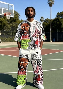 Custom Hip Hop 2 Piece Outfit Graffiti Graphic Oversized <strong>T</strong> <strong>Shirt</strong> + Pants Set Men Streetwear <strong>Tupac</strong> Print Cotton Tracksuit - Product Image 3