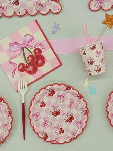 Juego de Vajilla Desechable DAMAI con Temática de Frutas y Color Rosa Cereza, Platos de Papel para Postre, Vasos de Papel, para Fiestas - Product Image 6