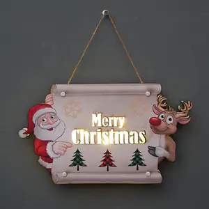 LED en bois porte de Noël ornements suspendus mur Xmas Dec joyeux Noël décor pour la maison bonne année Naviidad porte pendentifs