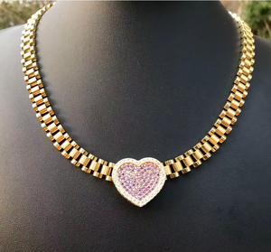 Collier tendance personnalisé en acier inoxydable, chaîne à maillons ronds, pierre de naissance de 12 mois, zircon, diamant CZ, cadre en forme de cœur, pendentif, collier tendance - Product Image 4