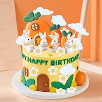 Hasen-Karotten-Garten Geburtstagstorten-Deko-Set Happy Birthday Kaninchen Blumen Wolken Kuchendekoration Partyzubehör Tortendekoration