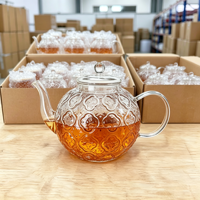 Théière en verre borosilicate haut de gamme avec motif fleur de bégonia, transparente, avec couvercle et poignée, pour thé en vrac et thé aux fleurs