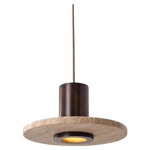 Yellow Travertine Chandelier Round Single Head Led <b>Light</b> Home Dining Room Bedroom Pendant <b>Light</b> - Product Image 2