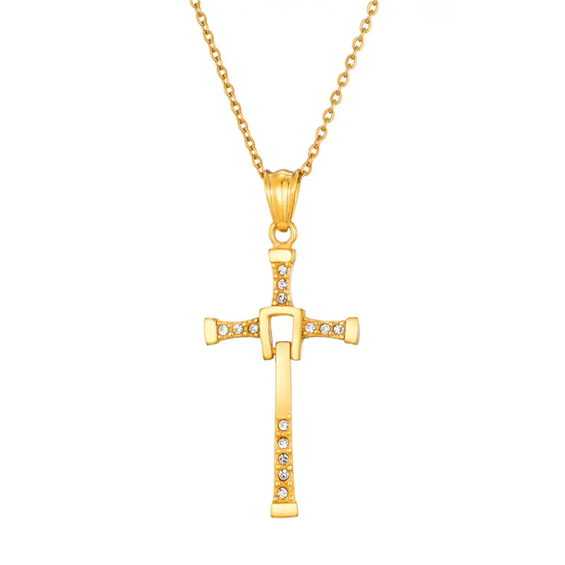 Crystal Jesus Men Cross Pendant Stainless Steel Necklace For And Women Diamond Men's Religious