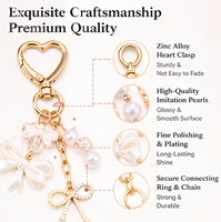 Breloque de sac personnalisée en métal avec fermoir cœur, nœud perlé et pendentif cristal, porte-clés, accessoire de mode pour sac à main, cadeau promotionnel pour femme