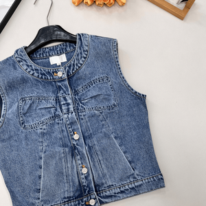 Women Blue Sleeveless <b>Denim</b> <b>Vest</b> with Button Front Casual Washed Jean <b>Jacket</b> for Daily Wear - Product Image 6