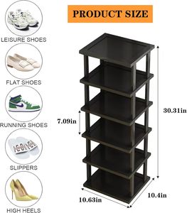 Scarpiera Verticale a 5 Livelli in Bambù, Design Classico Salvaspazio, Impilabile per Ingresso/Armadio/Angolo/Porta, Montaggio a Pavimento - Product Image 2