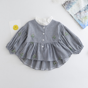 Chemises pour enfants brodées, nouveau motif à rayures verticales, col coloré, style robe, en polyester/coton respirant, style chinois - Product Image 3