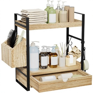Aollewoiti Organizador de Baño <span class=keywords><strong>Rectangular</strong></span> de 2 Niveles con Cajones, Cesta de <span class=keywords><strong>Madera</strong></span> para Encimera, Estante para Cosméticos - Product Image 1