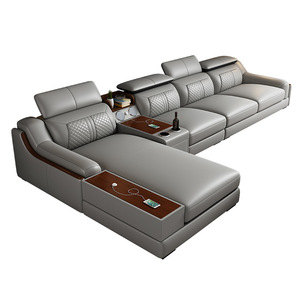 Set di Divani di Lusso all'Ingrosso in Ecopelle, Divani Componibili Multifunzionali per <span class=keywords><strong>Soggiorno</strong></span> con Console e Caricatore USB - Product Image 6