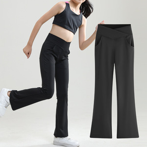 <span class=keywords><strong>Pantaloni</strong></span> sportivi da ballo <span class=keywords><strong>Yoga</strong></span> a vita alta per ragazze con motivo solido Leggings da esterno a gamba larga alla caviglia - Product Image 6