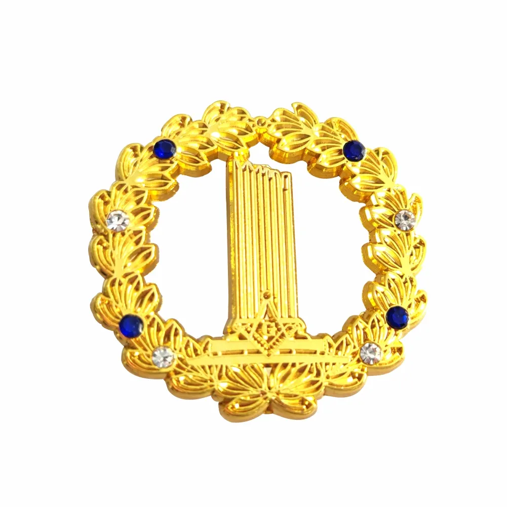 Custom Metal Cute Crystal Rhinestone Gold Die Struck 3D Crown Wreath Badge Brooch for Women