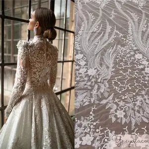 DELACE Factory Supplier Bridal Floral plants Geometry figure machine beaded sequin lace for Wedding dress
