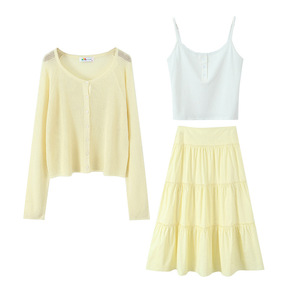 Conjunto de Falda y Blusa Runqi para Mujer, Talla Grande, Color Sólido, Cintura Alta, Estilo Línea A, con Pliegues, Cintura Natural N9151 - Product Image 1