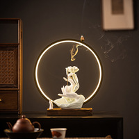Pembakar Dupa Kayu Cendana Gaya Zen Vintage Bentuk Lingkaran Tangan Buddha untuk Diffuser Aromaterapi Lotus Backflow Hiasan Dalam Ruangan