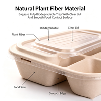 Contenants alimentaires biodégradables en bagasse écologiques de 850/1000 ml avec couvercles en PP/PET/pulpe, revêtement UV, estampage, forme ovale pour sushis