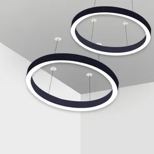 Plafoniere in alluminio lampadario Led soffitto luce lineare cerchio anello di cristallo pendente luci lampadario curvo