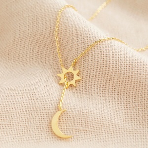 Fashion Custom Dainty Y Shape 925 Sterling <strong>Silver</strong> 18K Gold Plated Simple Long Chain <strong>Moon</strong> and Sun Lariat <strong>Necklace</strong> for Women Gift - Product Image 3