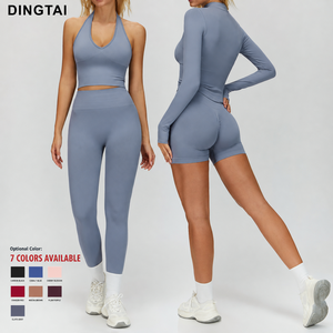 Dingtai Seamless Ribbed Yoga Set Racerback Sports Bra High Waist Scrunch Butt <strong>Leggings</strong> Women Fitness Gym Wear Custom Brand - Product Image 1