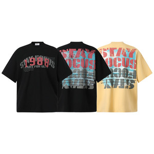 Camiseta de manga corta con estampado de letras de espuma de 250g personalizada al por mayor, novedad de verano, camiseta a juego hip hop Street - Product Image 5